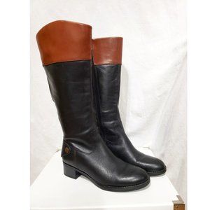 Franco Sarto Chipper Black Brown Leather Zip Knee High Riding Boots Size 8
